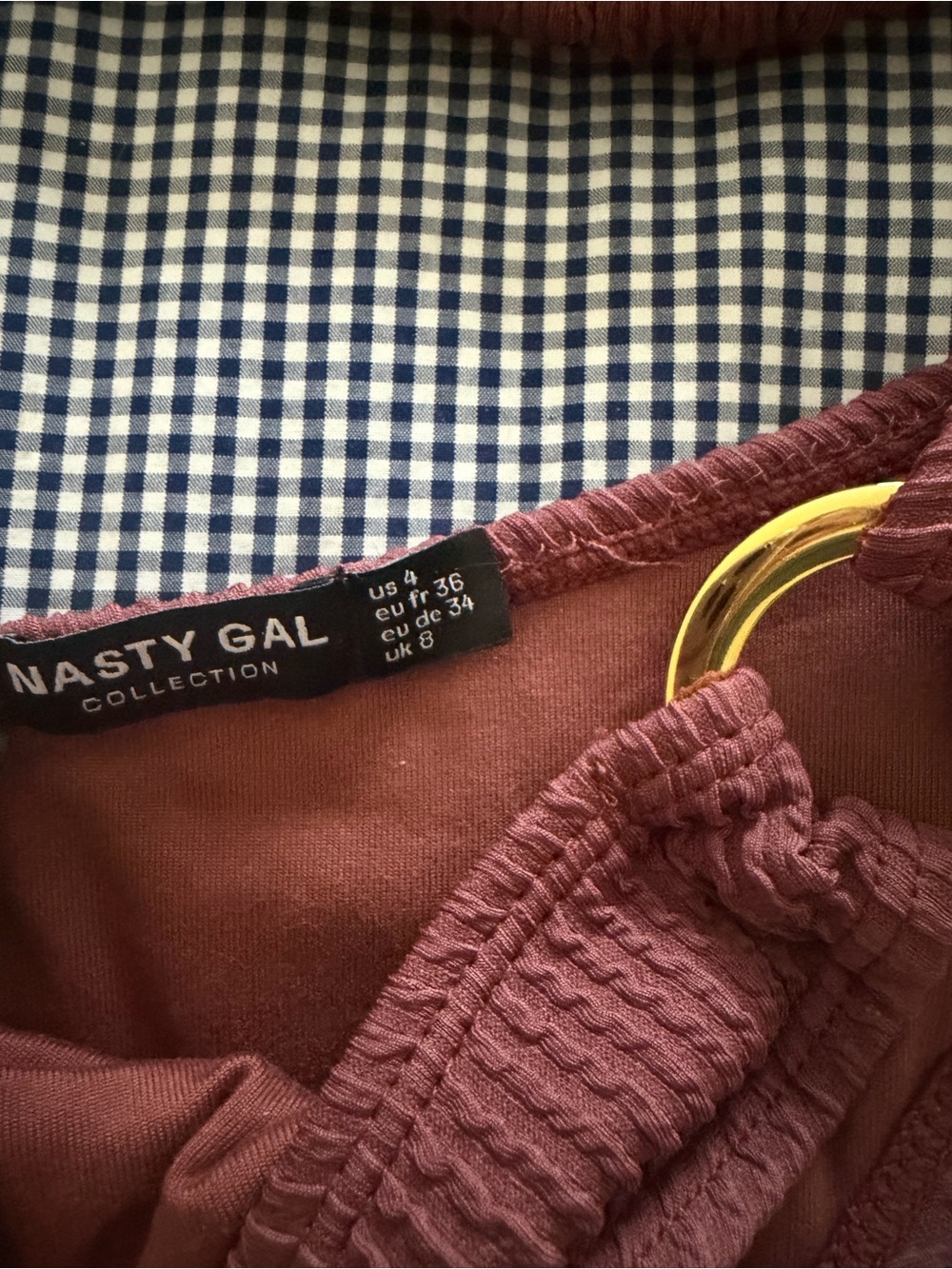 Nasty Gal Rust Ribbed Triangle Bikini with Gold Rings - Picture 2 of 2